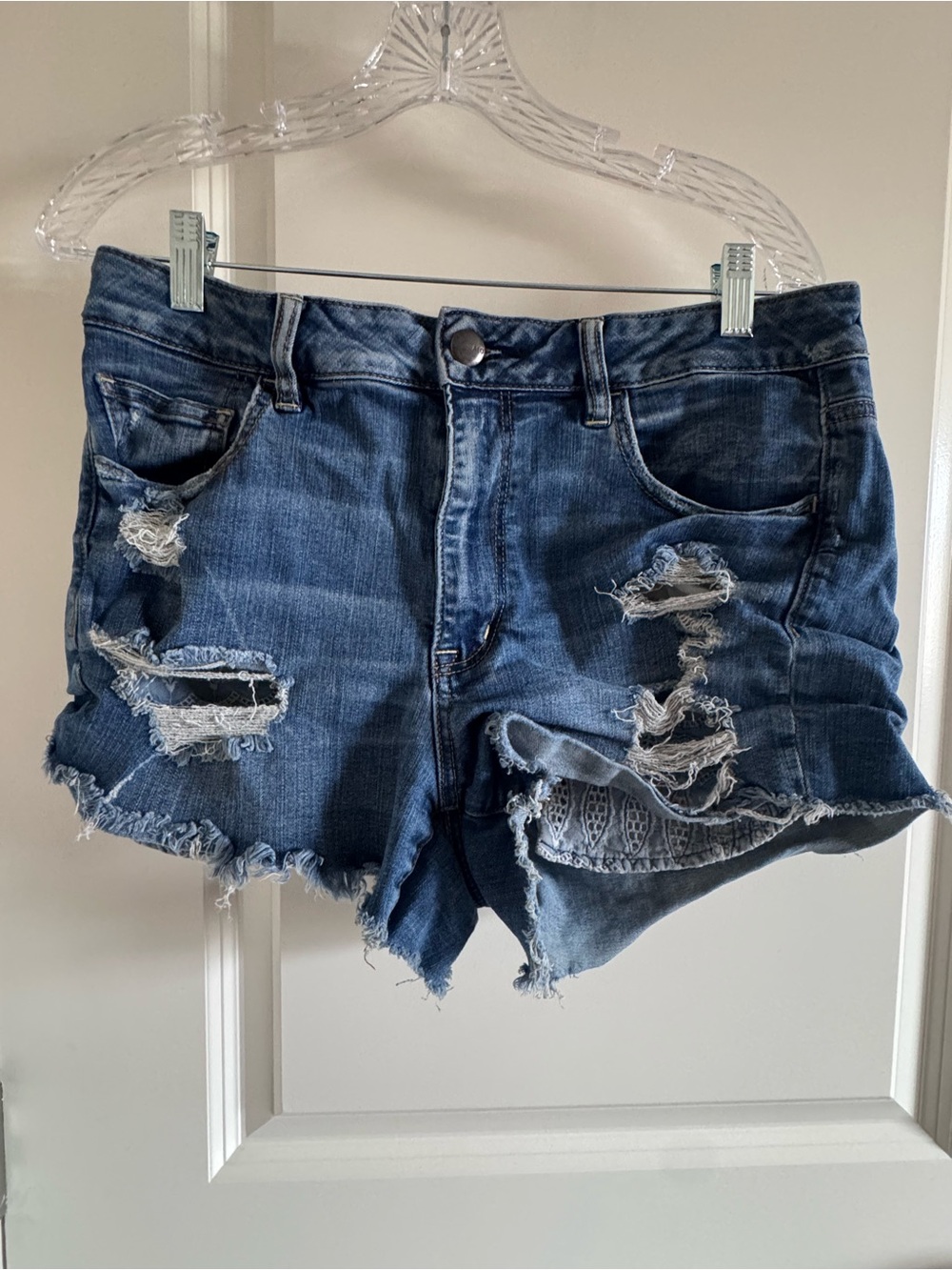 American Eagle Outfitters Distressed Dark Blue Denim Shorts